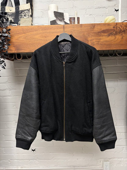 Vintage 1980s Comme Des Garçons Homme Black Wool/Leather Varsity Jacket