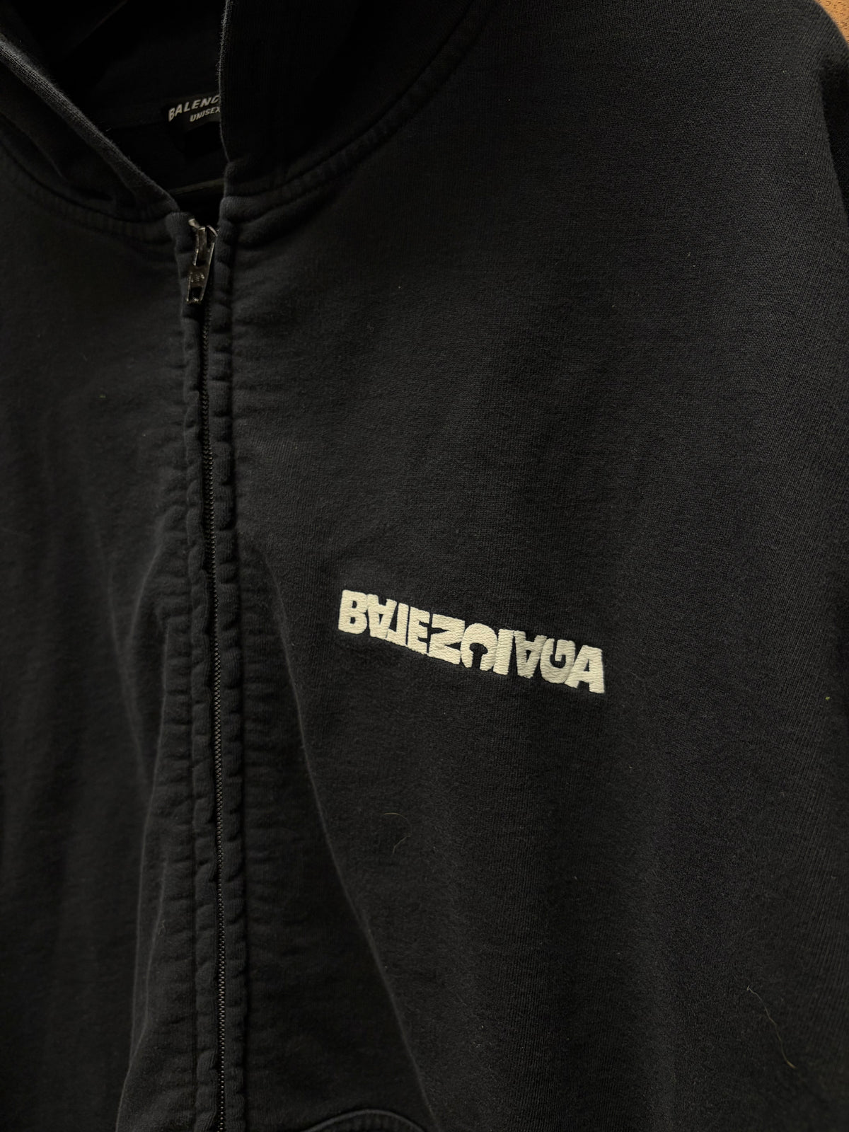 2022 Balenciaga ‘Upside Down Logo’ Black Zip-Up Hoodie