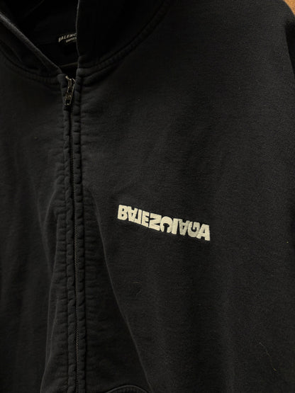 2022 Balenciaga ‘Upside Down Logo’ Black Zip-Up Hoodie