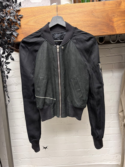 SS2016 Rick Owens ‘Cyclops’ Cropped Black Geometric Pattern Lambskin Hybrid Bomber Jacket