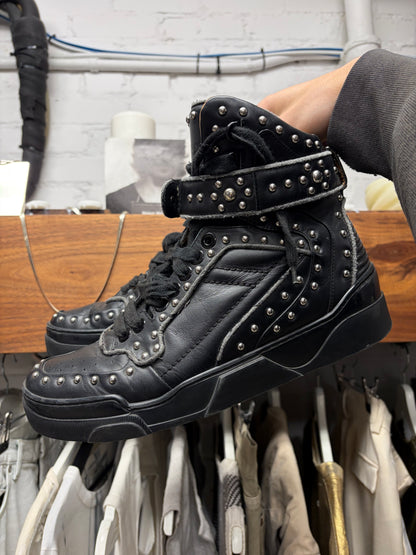 2010s Givenchy ‘Tyson’ Studded Black Leather High Top Sneakers