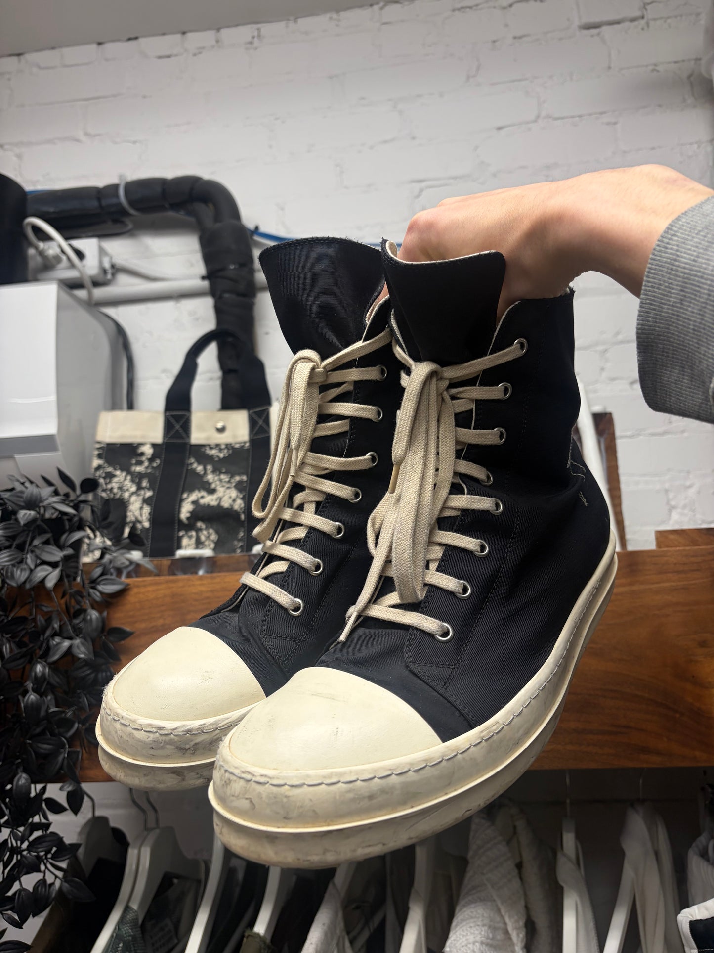 Rick Owens Pentagram Black/Milk Canvas ‘Ramones’ High Top Sneakers