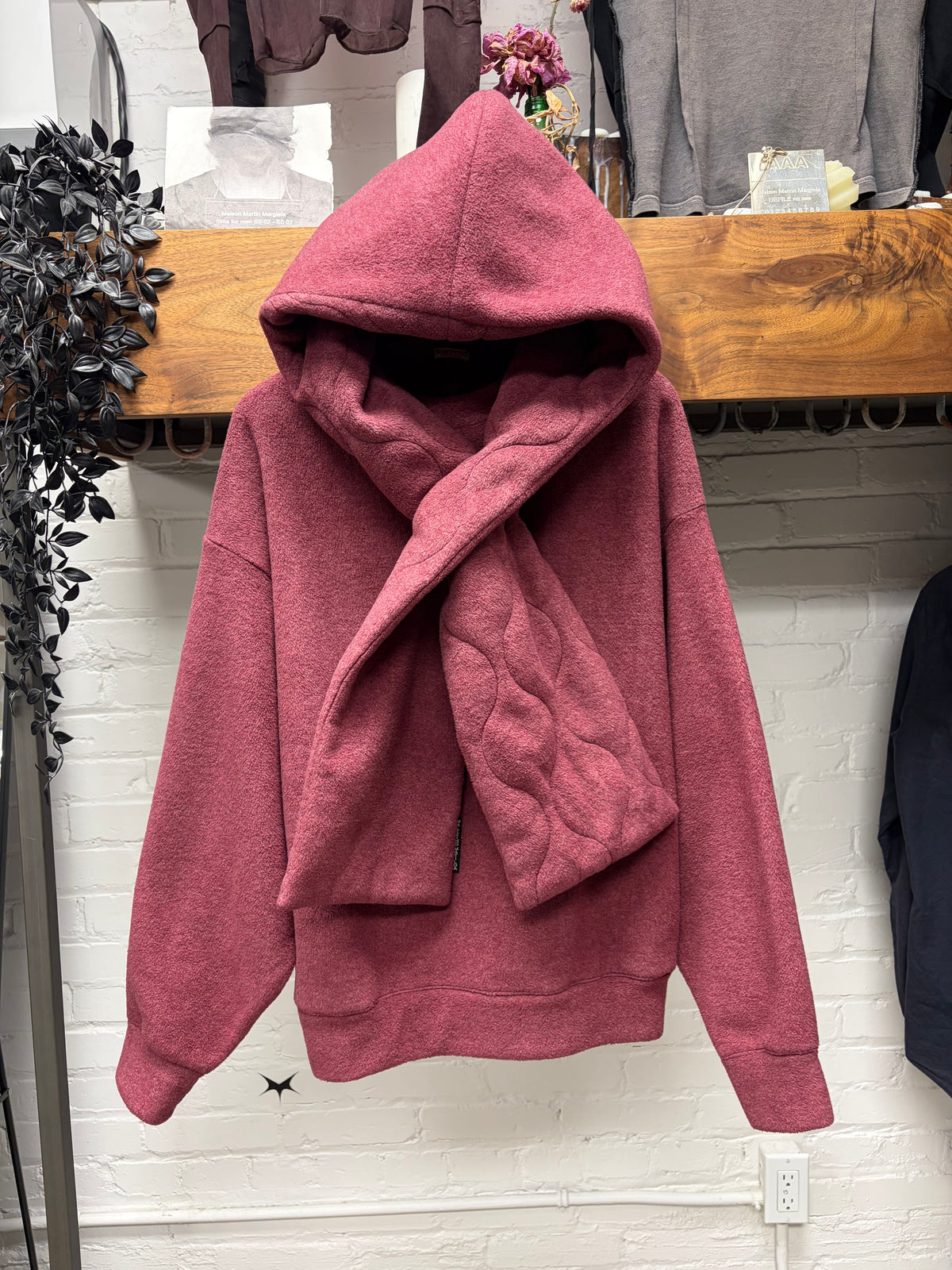 Kapital ‘Kesa’ Rustic Red Fleece Scarf Wrapped Pullover Hoodie
