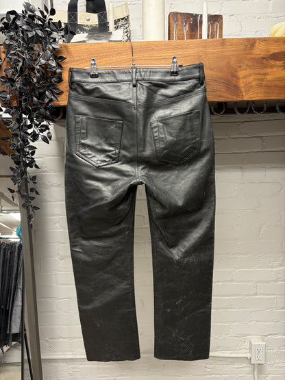 SS2025 Rick Owens ‘Hollywood’ Crackled Calfskin Leather Pants