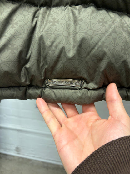 Chrome Hearts Dark Green ‘Plus Cross Monogram’ Down Filled Puffer Jacket with .925 Silver Hardware