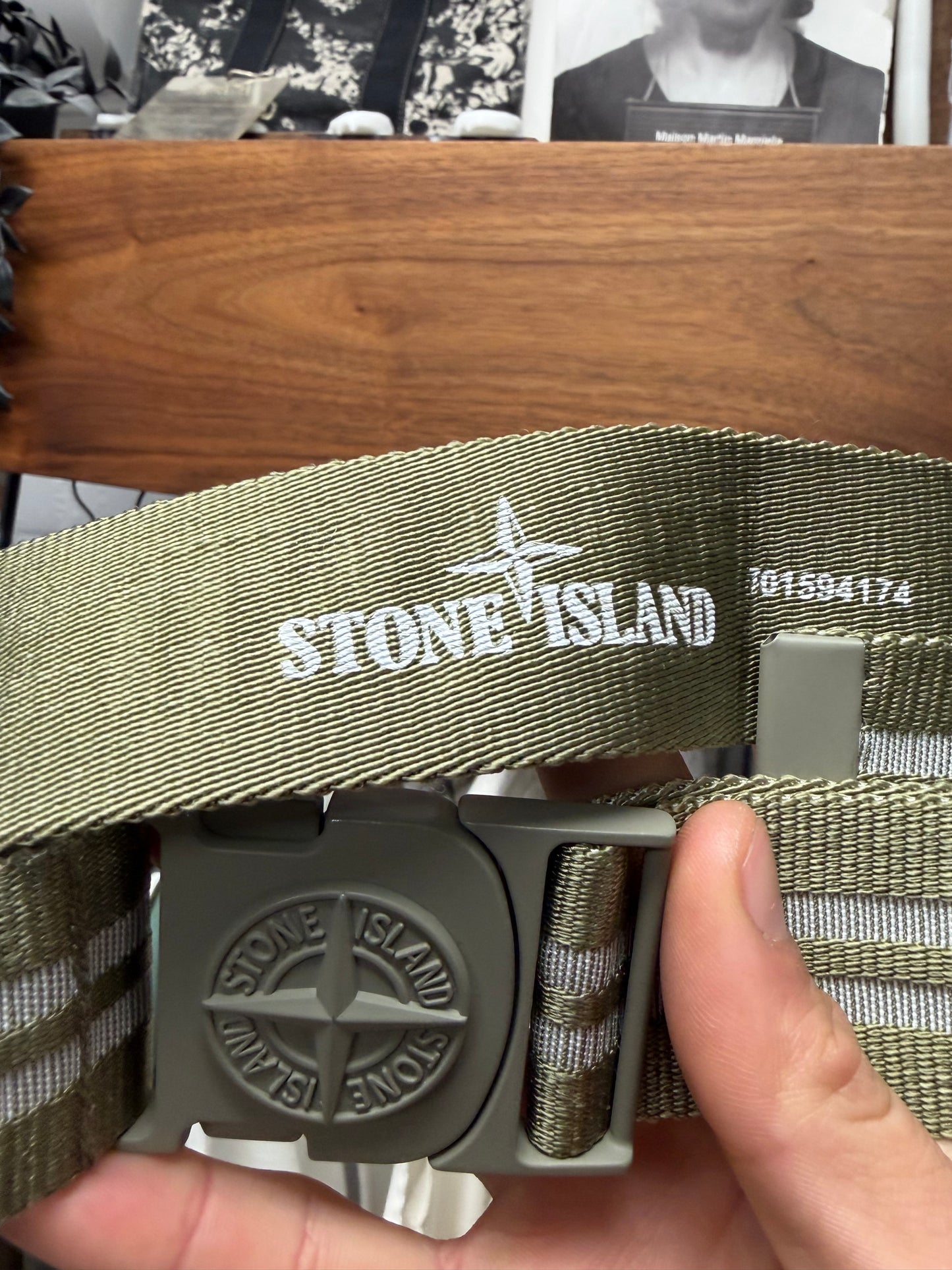 Stone Island Green Canvas ‘Compass’ Buckle Belt