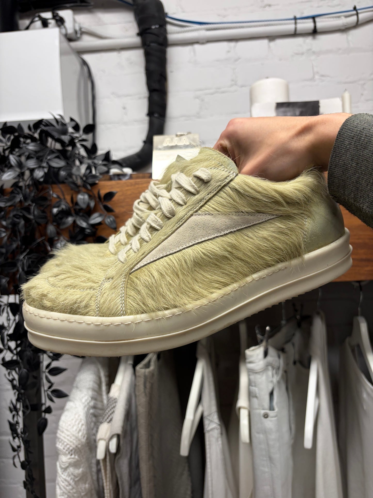 Rick Owens Pony Hair Green ‘Vans’ Low Top Sneakers