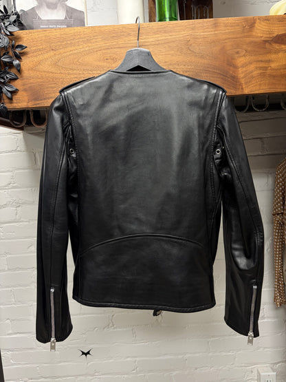 SS2014 Saint Laurent ‘Ponyhair Interior’ Black Calfskin Leather Biker Jacket