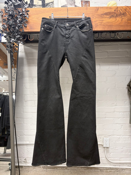 Rick Owens DRKSHDW ‘Bias Cut’ Black Spiral Flared Leg Denim