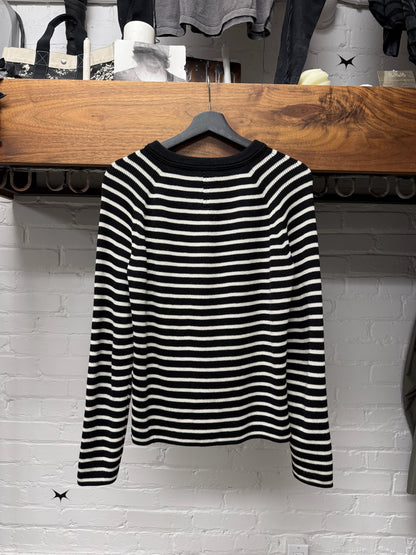 2015 Saint Laurent by Hedi Slimane ‘Asymmetric Zip’ Black/White Striped Knit Sweater