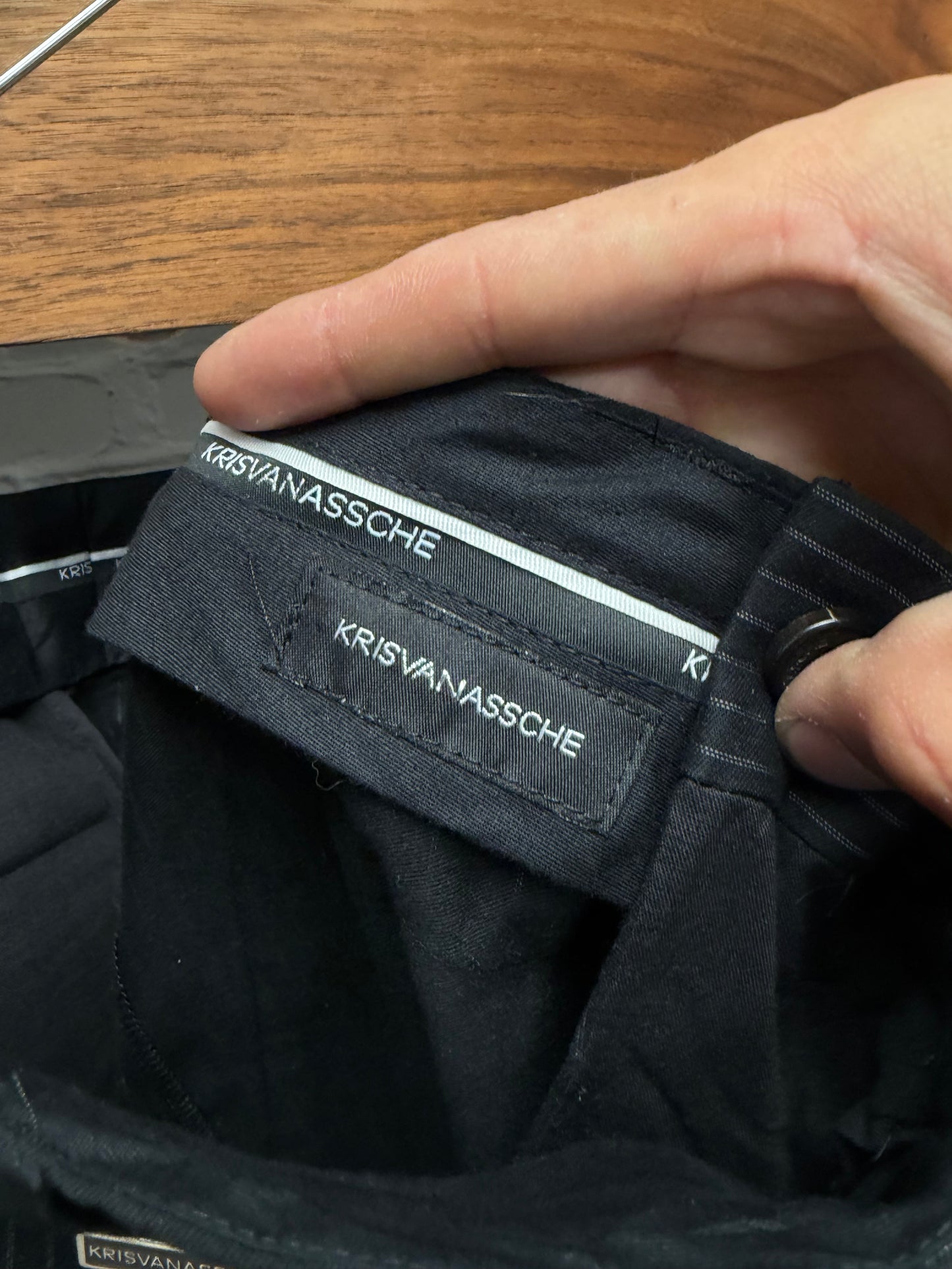 Kris Van Assche Black Pinstripe Skinny Fit Cargo Trousers