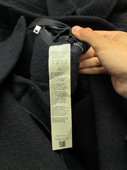 AW2023 Rick Owens ‘Luxor’ Virgin Wool ‘Shoulder Strap’ Black Button Snap Overshirt