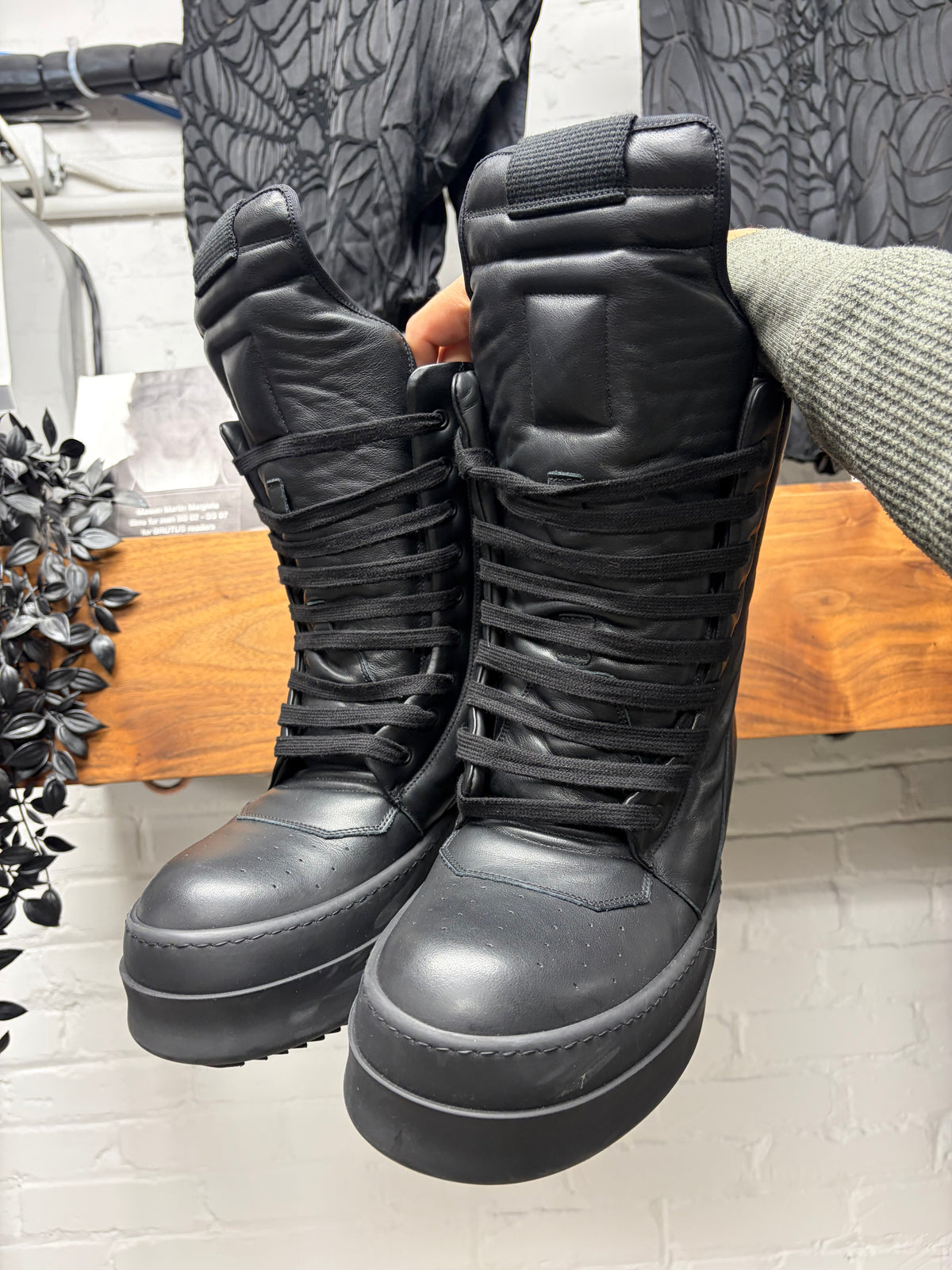Rick Owens ‘Double Bumper’ Black Leather ‘Geobasket’ Platform High Top Sneakers
