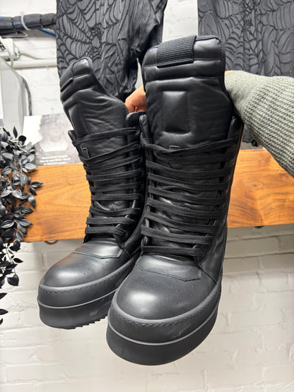 Rick Owens ‘Double Bumper’ Black Leather ‘Geobasket’ Platform High Top Sneakers