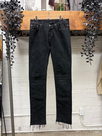 SS2007 Rick Owens DRKSHDW ‘Drake’ Black Waxed Skinny Jeans with Raw Hem