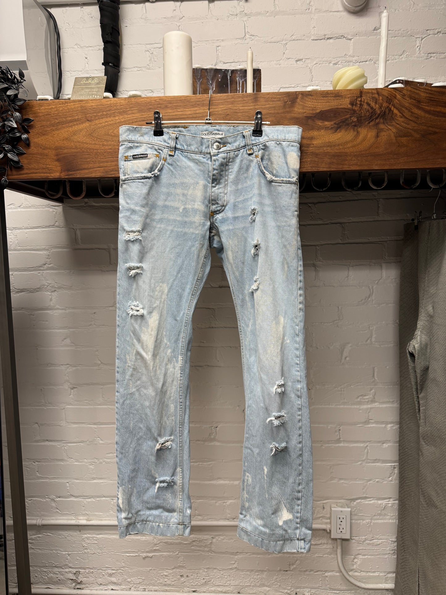 2000s Dolce & Gabbana Light Wash Blue Bleach Distressed Denim