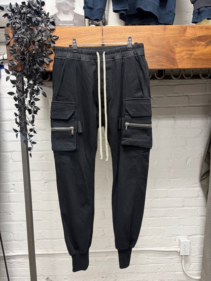 AW2021 Rick Owens ‘Gethsemane’ Black Cotton ‘Mastodon’ Cargo Jogger Sweatpants