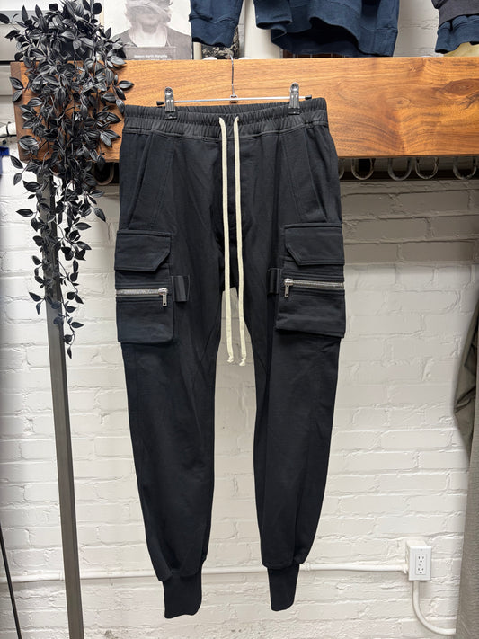 AW2021 Rick Owens ‘Gethsemane’ Black Cotton ‘Mastodon’ Cargo Jogger Sweatpants