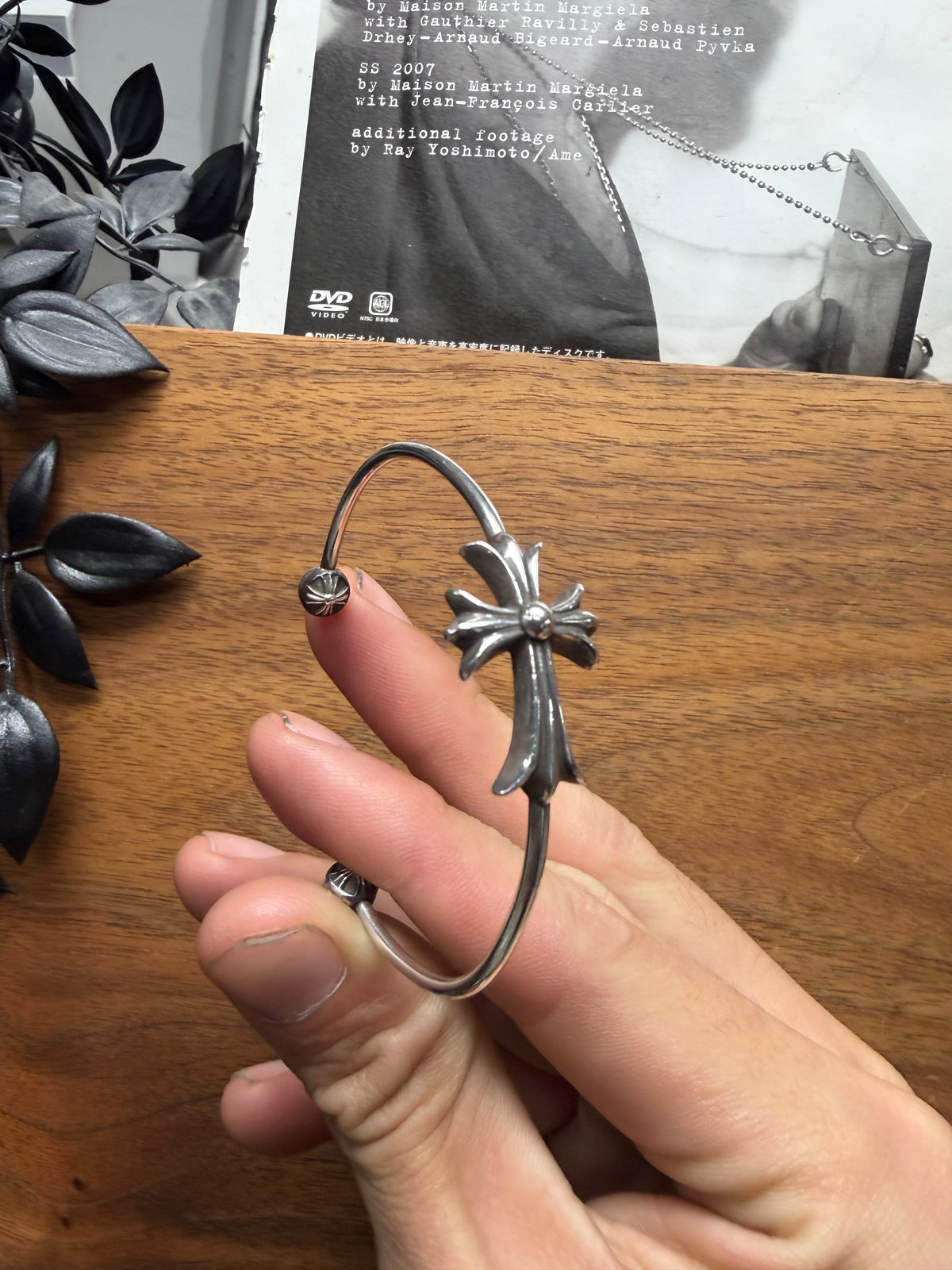 Chrome Hearts Tiny Cross Pendant .925 Silver Bangle Bracelet