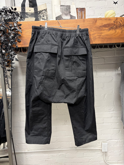 Rick Owens ‘Pod’ Drop Crotch Black Drawstring 3/4 Length Shorts