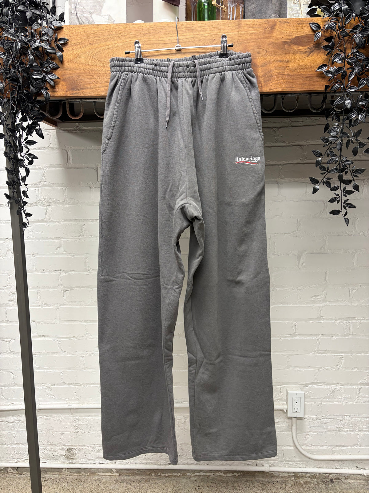 2022 Balenciaga Distressed Grey ‘Campaign Logo’ Wide Leg Sweatpants