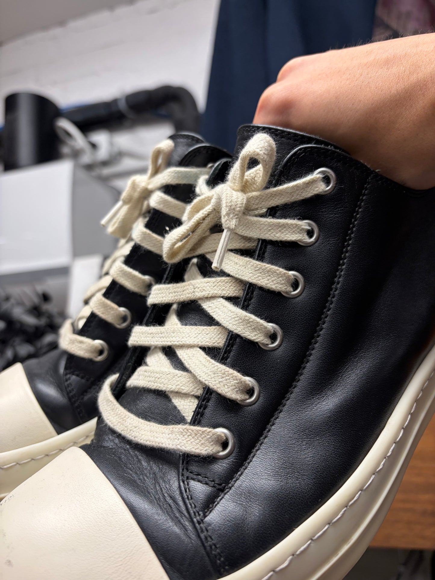 Rick Owens ‘Ramones’ Black/Milk Leather Low Top Sneakers