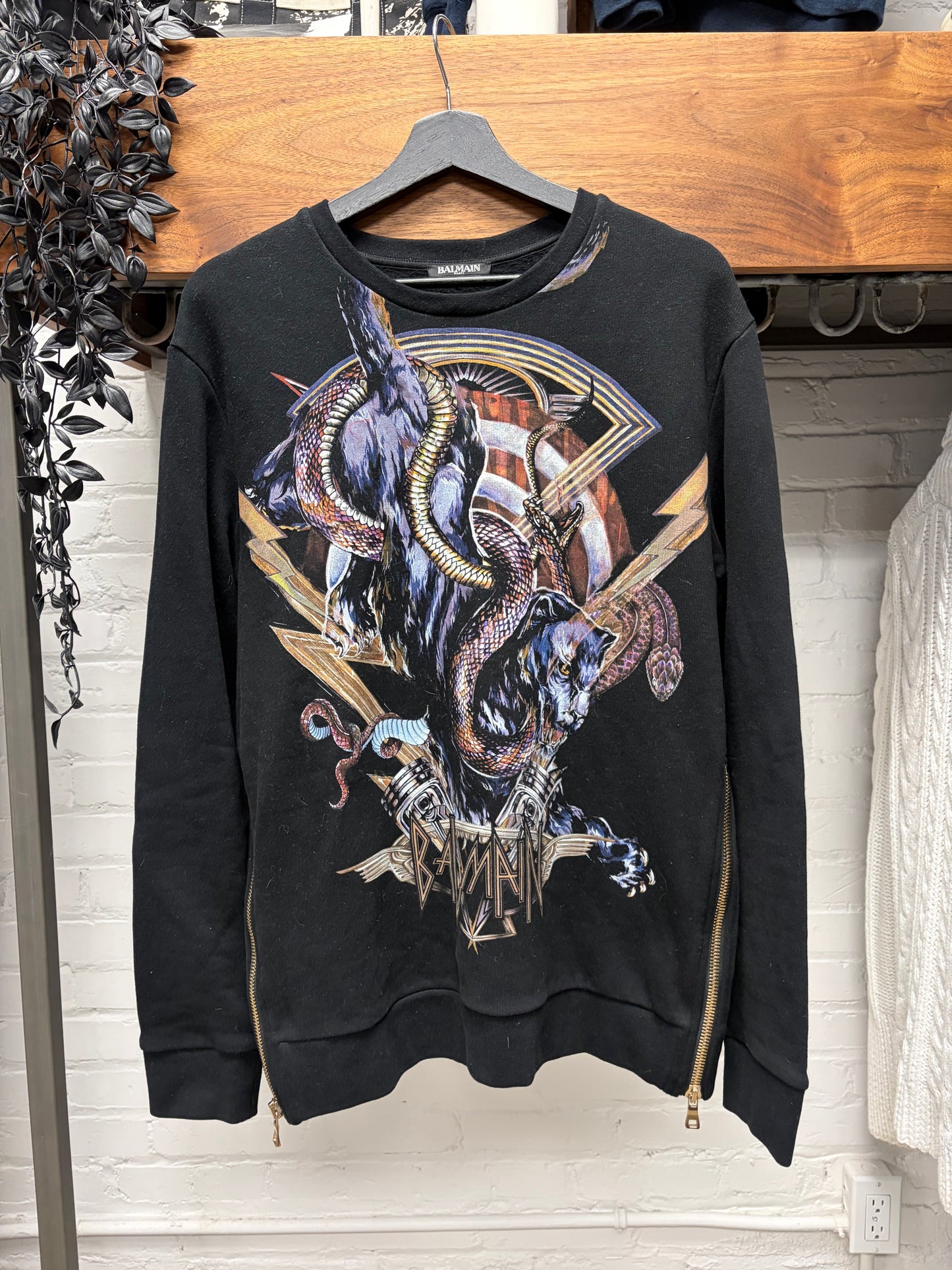AW2017 Balmain ‘Snake & Panther’ Entangled Graphic Black Sweatshirt