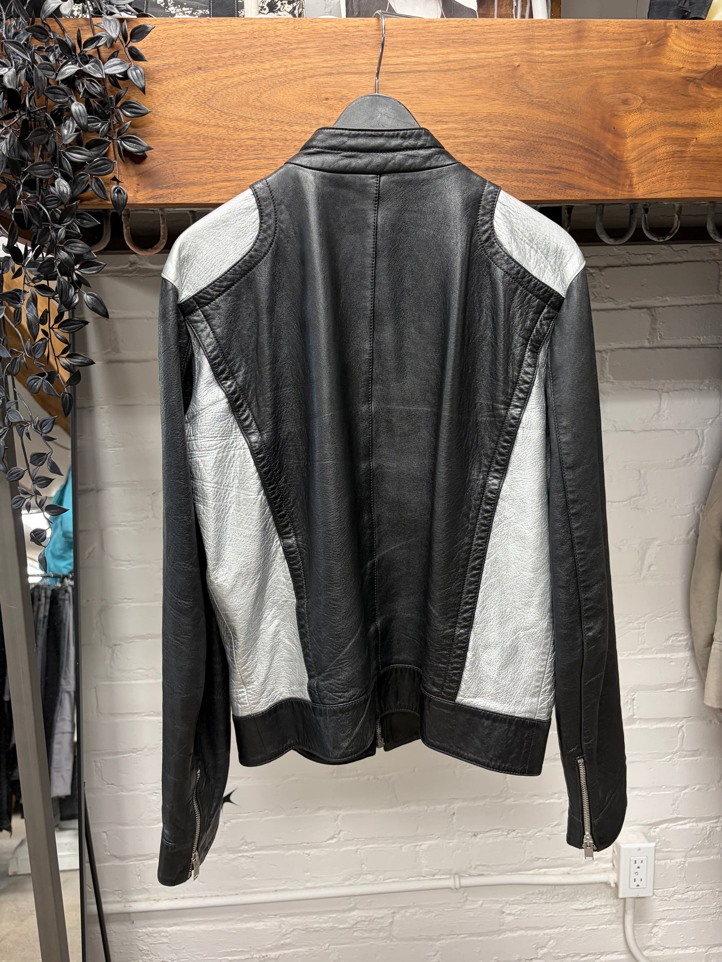2015 Saint Laurent by Hedi Slimane Black/Silver Leather ‘Cafe Racer’ Moto Jacket