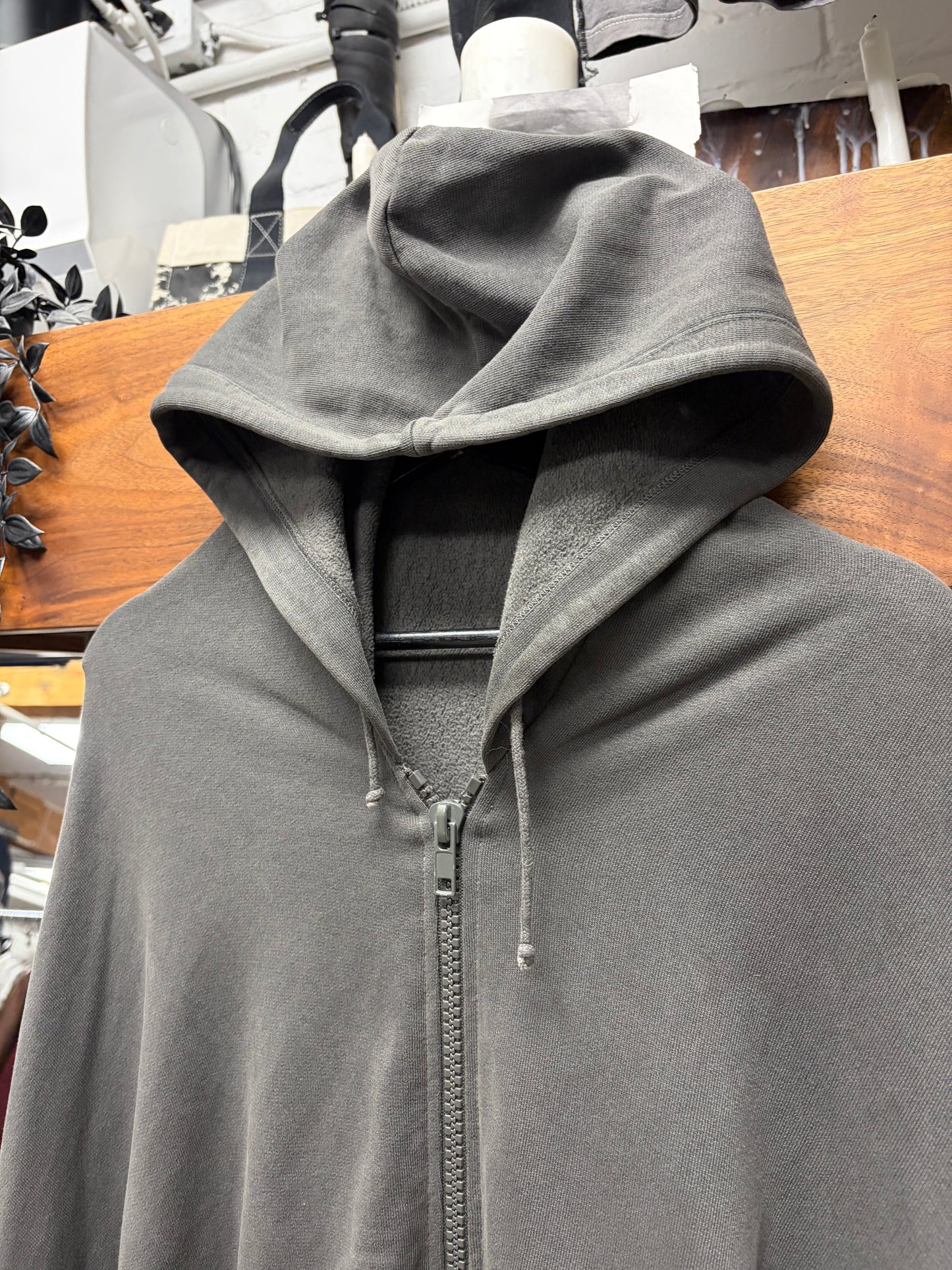 AW2004 Raf Simons ‘Waves’ Faded Grey Zip-Up Cloaked Hoodie