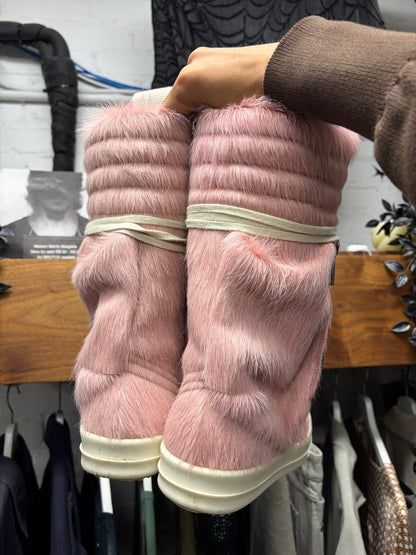 Rick Owens Pink Pony-Hair/Milk ‘Cargobasket’ High Top Sneakers