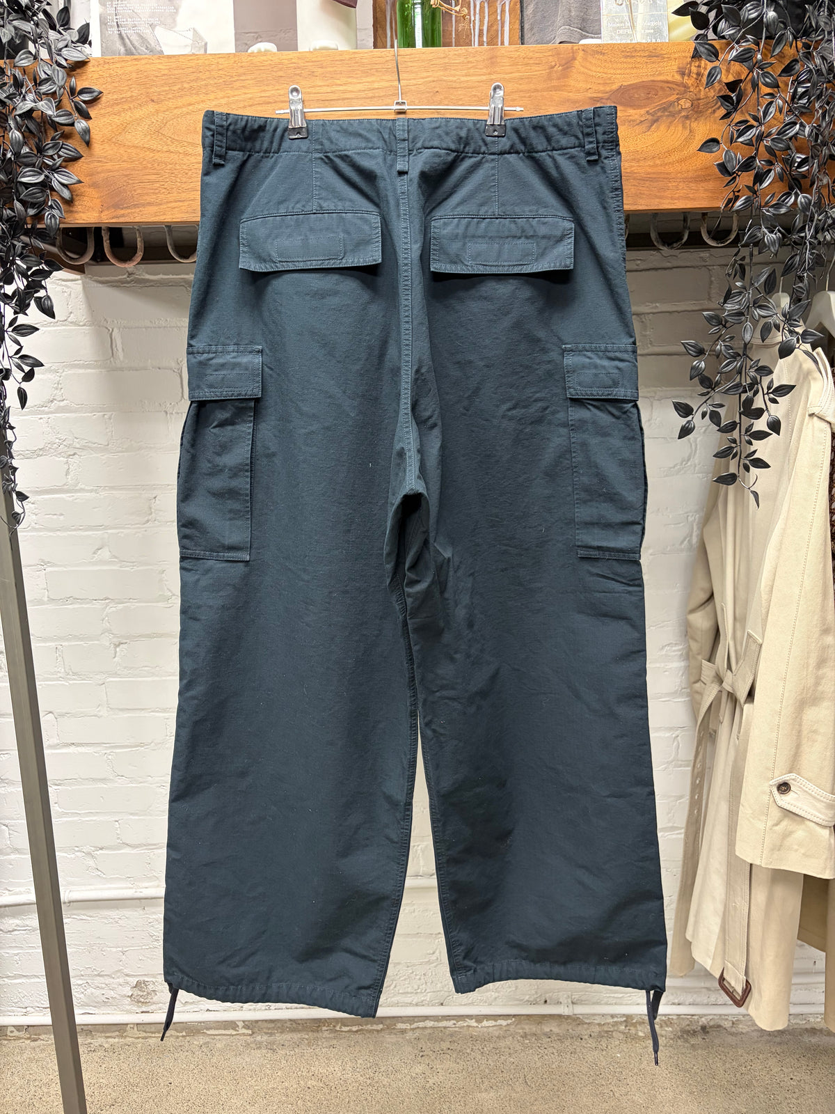 2024 Balenciaga Garde-Robe Navy Blue Ripstop Wide Leg Drawstring Cargo Pants