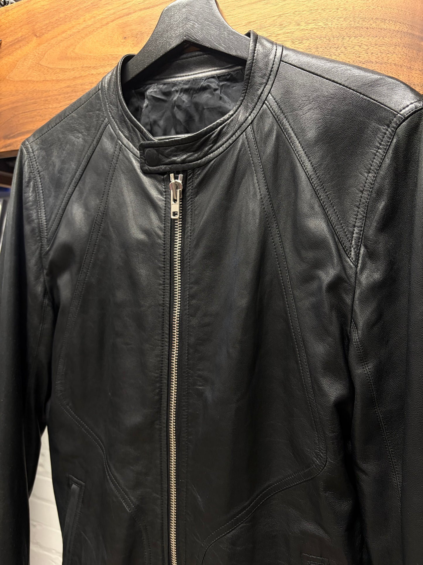 AW2014 Rick Owens ‘Moody’ Lambskin Leather Black Intarsia Bomber Jacket