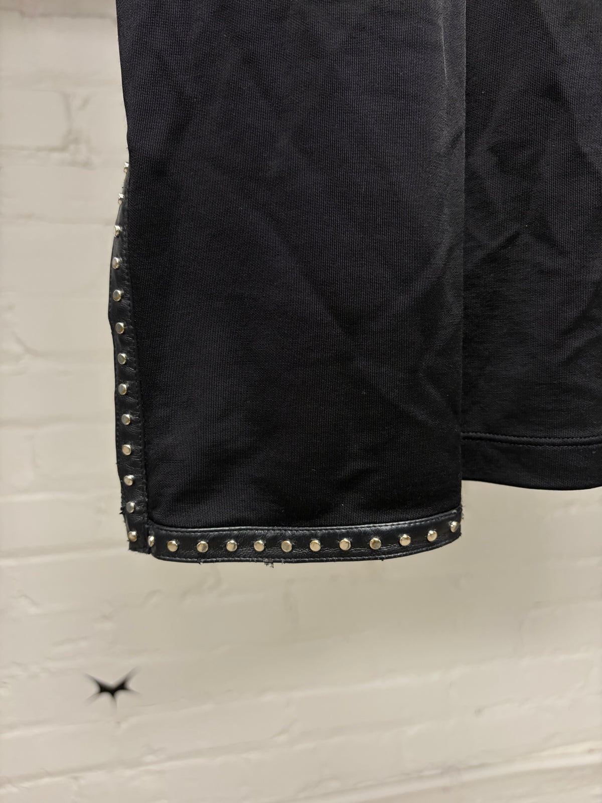 Helmut Lang Studded ‘Leather Trim’ Black Long Sleeve Shirt