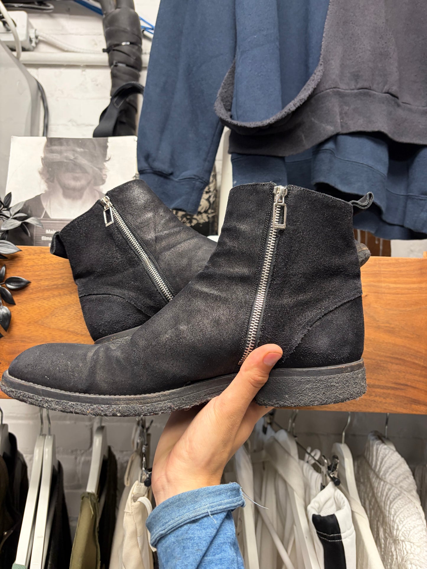 Dior Homme Crepe Sole Black Suede Pointed Toe Chelsea Boots