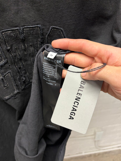 AW2025 Balenciaga ‘Emo Team’ Distressed Black Logo T-Shirt