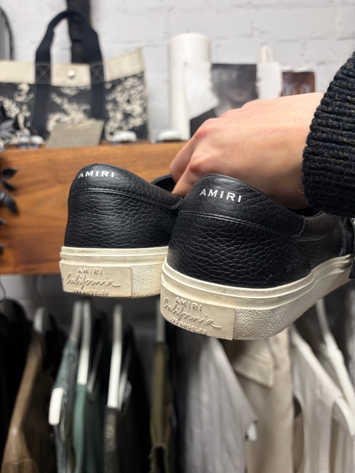 Amiri ‘Bandanna Buckle’ Black Leather Slip On Sneakers
