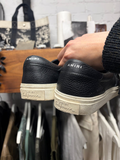 Amiri ‘Bandanna Buckle’ Black Leather Slip On Sneakers