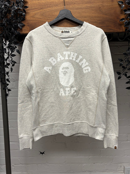 2000s Bape ‘Collegiate Logo’ Heather Grey Crewneck Sweatshirt