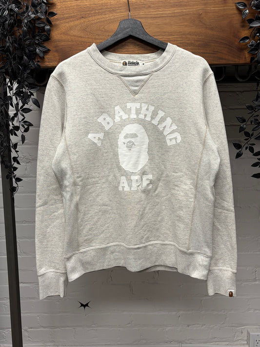 2000s Bape ‘Collegiate Logo’ Heather Grey Crewneck Sweatshirt