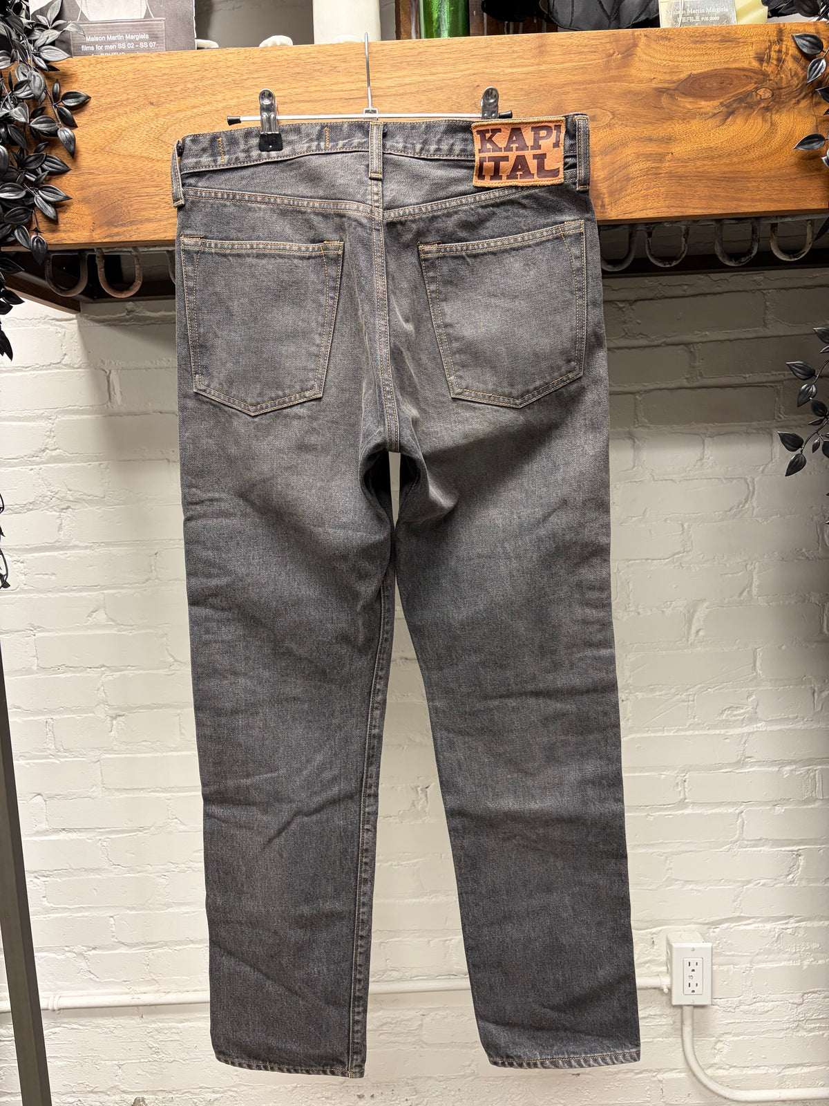 Kapital Gemstone 14oz Studded Black Washed Straight Cut Denim