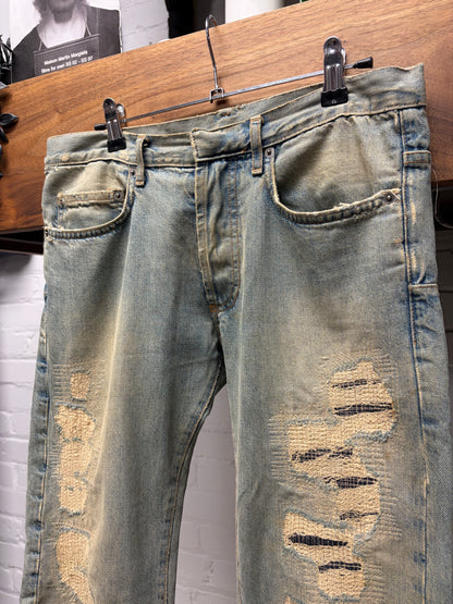 SS2006 Dior Homme by Hedi Slimane ‘Crash’ Unaltered Distressed Blue Dirt Wash Skinny Jeans