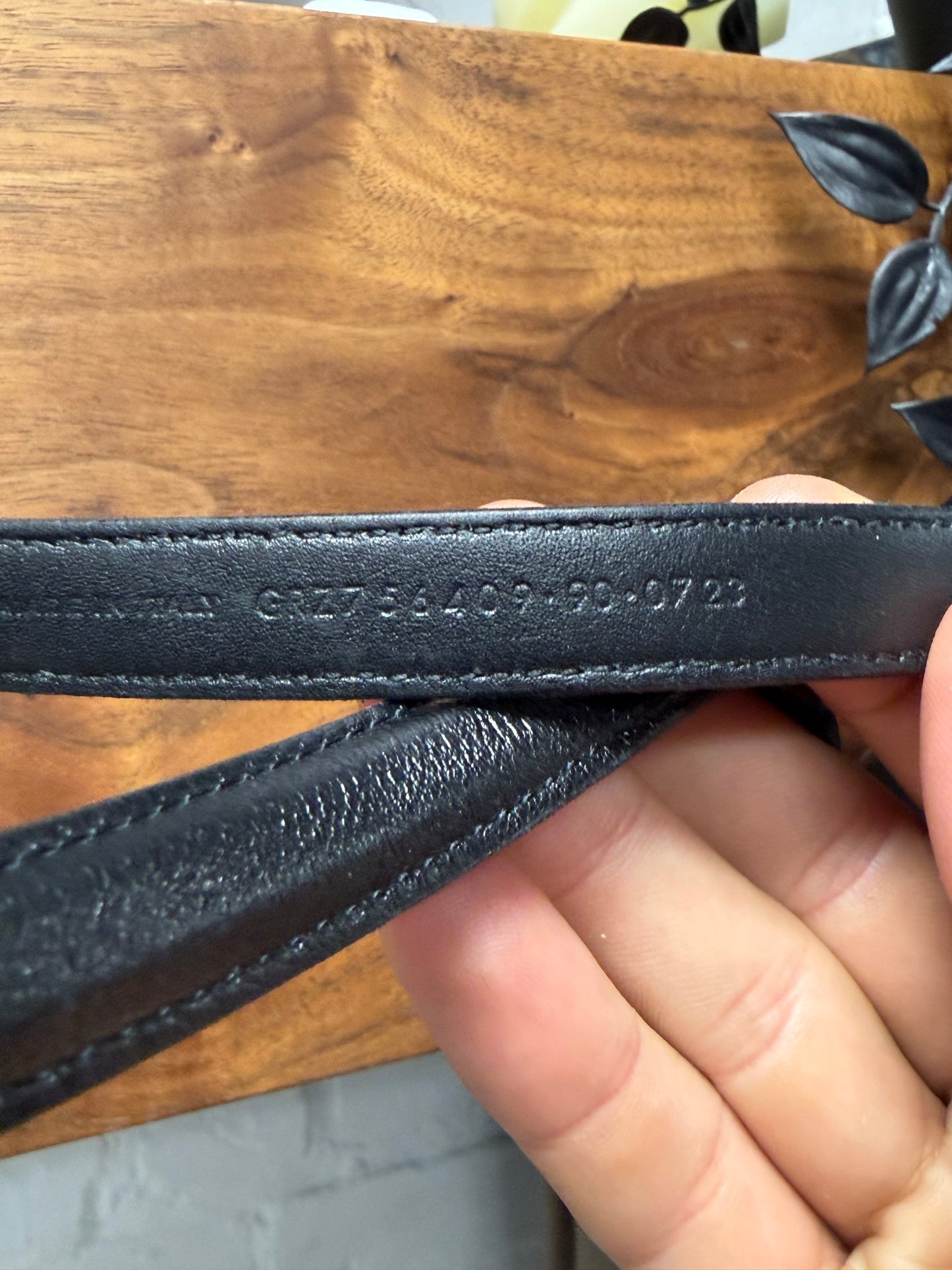 Saint Laurent Glossed Black Leather Silver ‘Oval Buckle’ Thin Belt