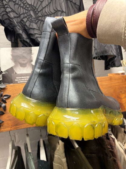 SS2019 Rick Owens ‘Babel’ Beatle Black Leather/Clear Sole Tractor Boots