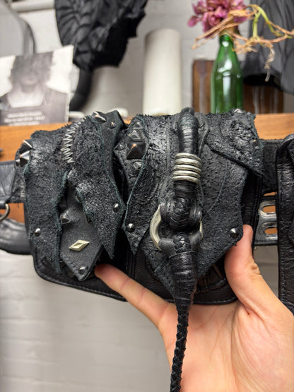 Kmrii ‘1101-BG01’ BG Scorpion Goat/Cow Leather Studded Tassel Stitch Waist Bag