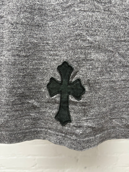 Chrome Hearts ‘Cemetery’ Black Leather Cross Patch Grey Short Sleeve T-Shirt