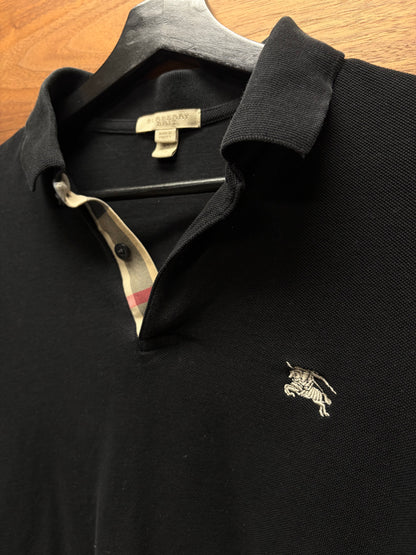 Burberry Nova Check Embroidered Logo Black Cotton Polo