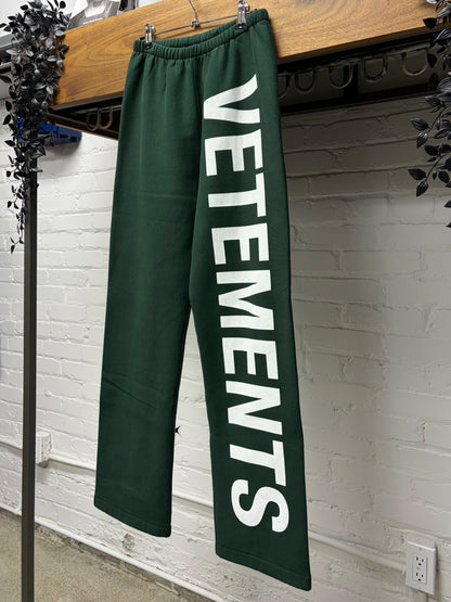 AW2019 Vetements Wide Leg White/Green Logo Sweatpants
