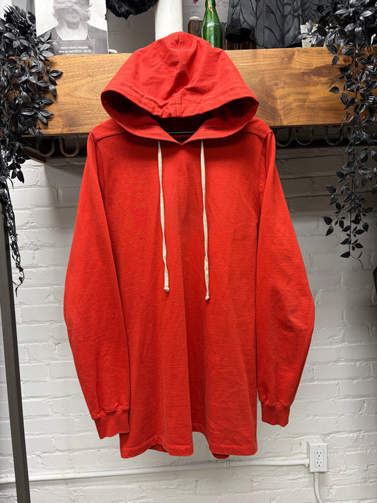 AW2019 Rick Owens ‘Larry’ Cardinal Red Cotton Drawstring Hoodie