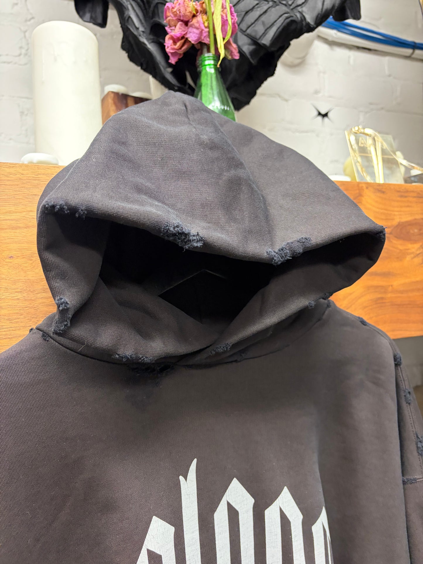 AW2024 Balenciaga ‘No Logo’ Distressed Black Pullover Hoodie