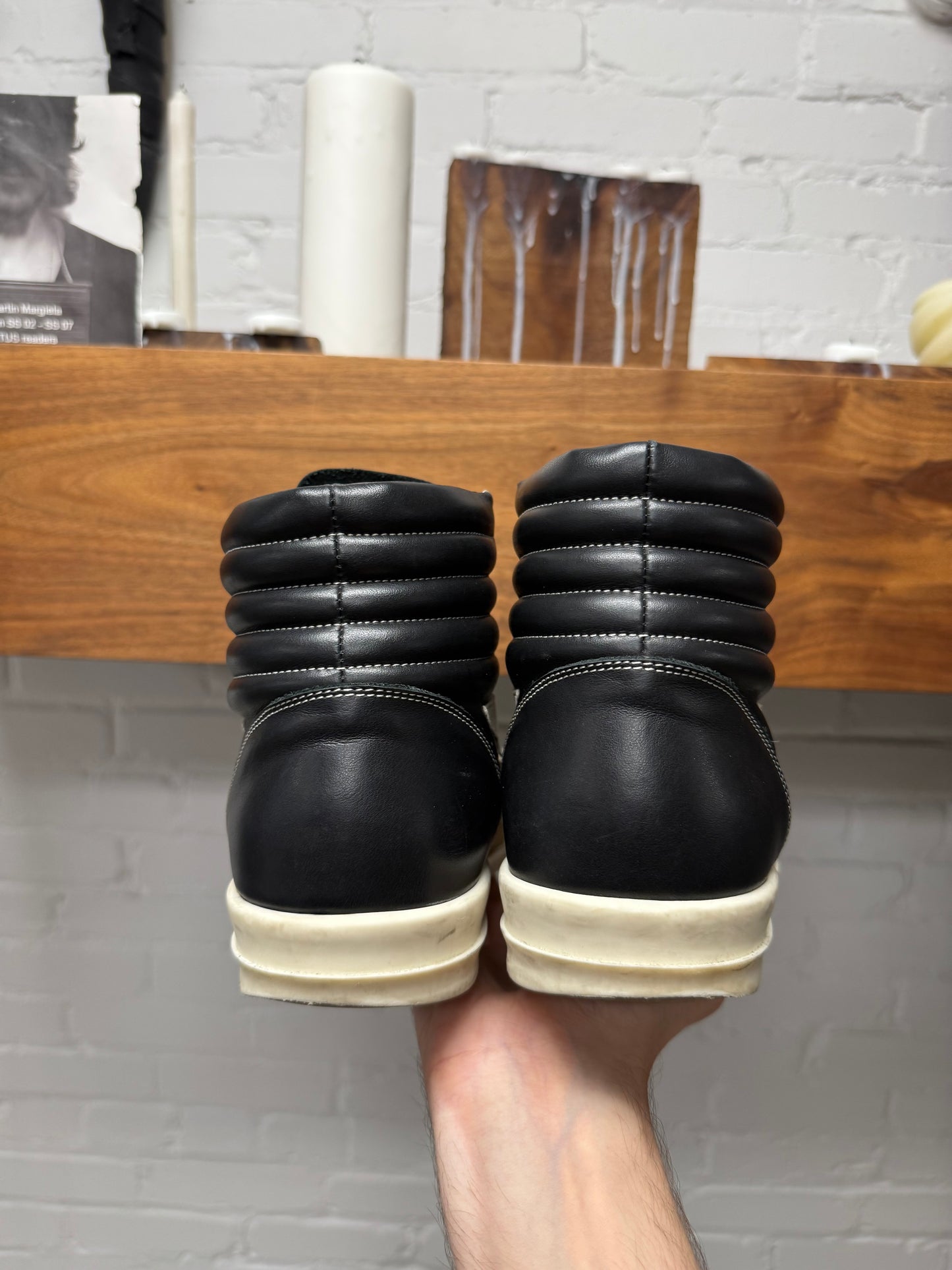 Rick Owens Owens ‘Vans’ Mainline Black Leather High Top Sneakers